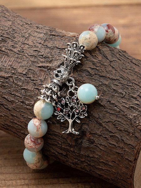 

Natural Crystal Tree Of Life Pattern Beaded Bracelet Casual Ethnic Women's Jewelry, Blue, Bracelets