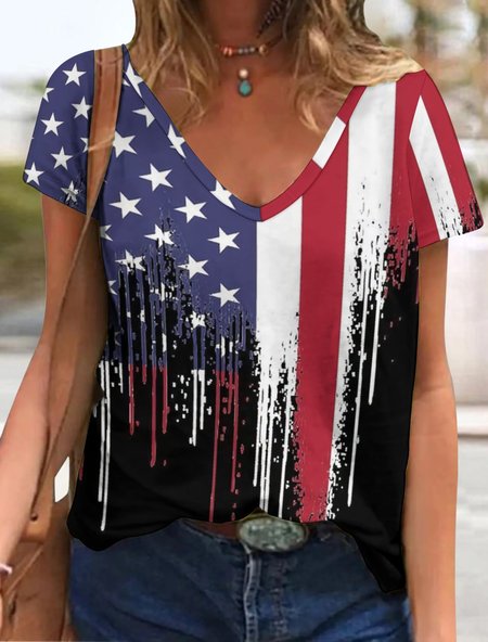 

Women's Casual America Flag Crew Neck T-Shirt, As picture, T-shirts
