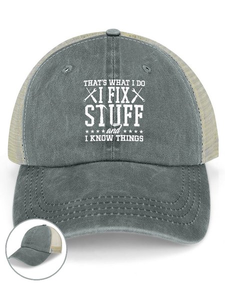 

Men's /Women's That's What I Do I Fix Stuff And I Know Things Funny Graphic Printing Regular Fit Washed Mesh Back Baseball Cap, Gray, Men's Hats