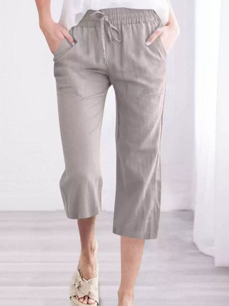 

Cotton And Linen Linen Drawstring Loose Pants, Light khaki, Pants