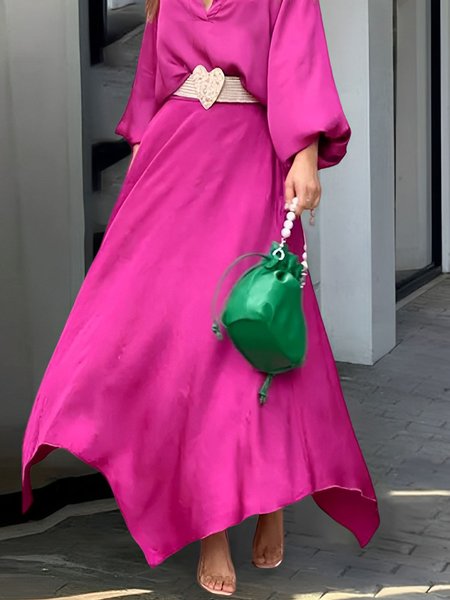Plain Elegant A-Line Loose Skirt, Rose red, Skirts