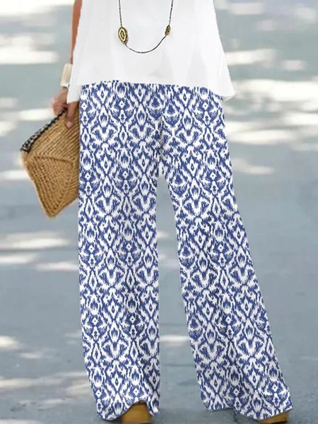 

Loose Casual Geometric Pants, Blue, Pants