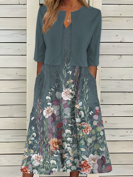 

Floral Elegant Two-Piece Set, Green, Dresses