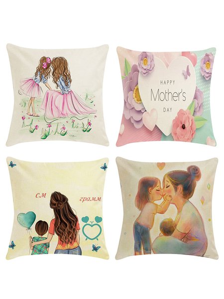 

18x18 Set of 4 Cushion Pillow Covers, Throw Pillow Covers Mother's Day Decor Cushion Case, As picture, Pillow Covers
