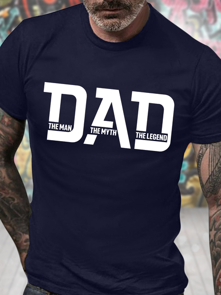 

Men's Dad The Man The Myth The Legend Funny Graphic Printing Gift For Father's Day Cotton Crew Neck Text Letters Casual T-Shirt, Purplish blue, T-shirts