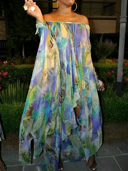 

Vacation Regular Fit Cold Shoulder Dress, As picture, Maxi Dresses