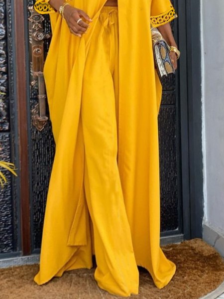 

Loose Plain Casual Wide leg Pants, Yellow, Pants