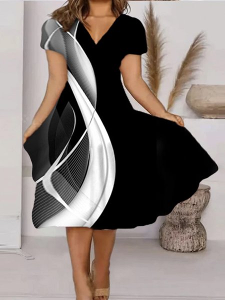 

Plus Size Geometric Jersey Casual Dress, Black, Dresses