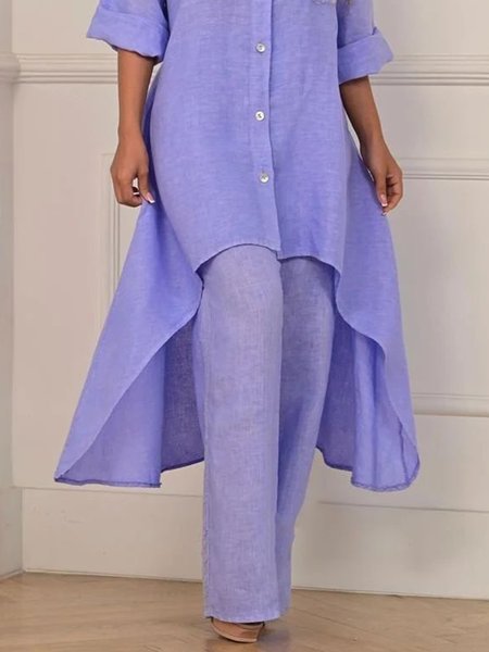 

Plain Casual Loose Straight Pants, Purple, Pants