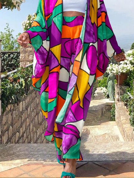 

Vacation Loose Geometric Straight Long Pants, Multicolor, Pants