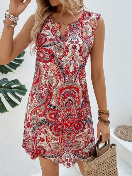 

Loose Crew Neck Floral Casual Dress, Red, Dresses