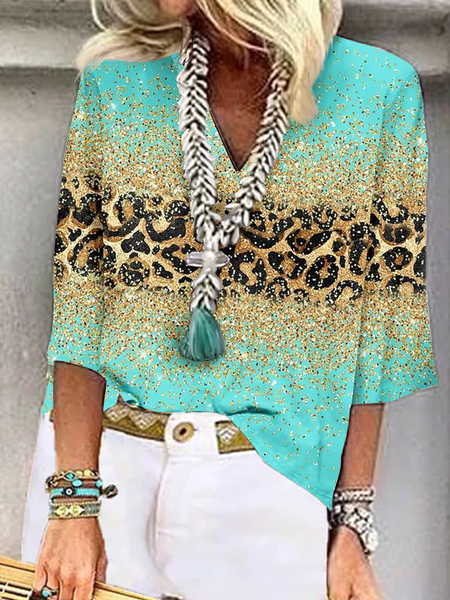 

V Neck Loose Ombre Casual Shirt, Green, Shirts & Blouses