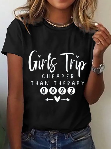 

Casual Crew Neck Short Sleeve Loose Text Letters T-Shirt, Black, T-shirts