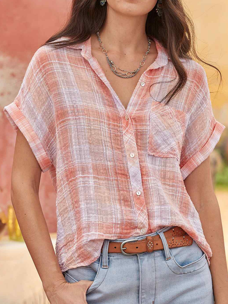 

Batwing Sleeve Plaid Casual Blouse, Red brown, Shirts & Blouses