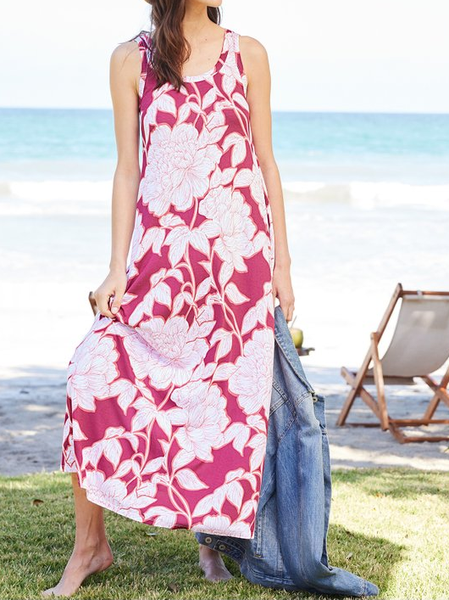 

Casual Crew Neck Floral Loose Dress, Red, Dresses