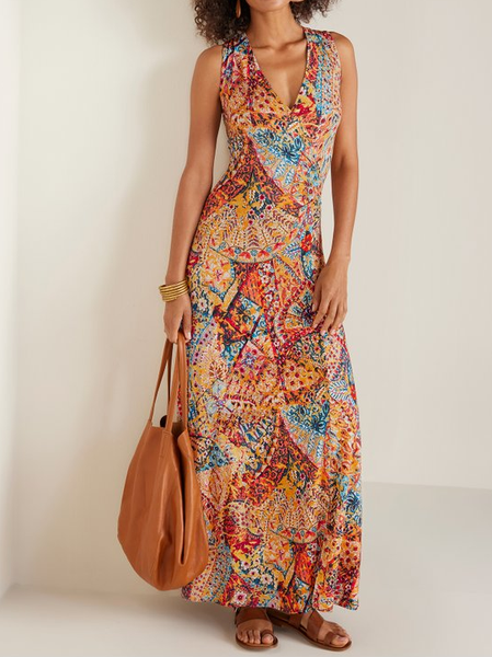 

Ethnic Vintage Cross Neck Dress, Red brown, Dresses