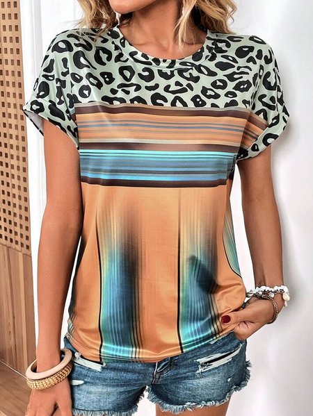

Leopard Casual Loose Crew Neck T-Shirt, T-Shirts