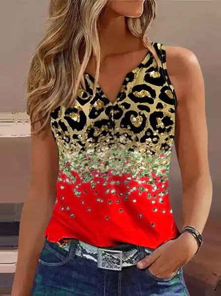 Leopard Casual V Neck Tank Top