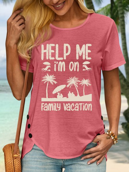 

Lilicloth X Jessanjony Help Me I'm On Family Vacation Women's Crew Neck T-Shirt, Pink, T-shirts