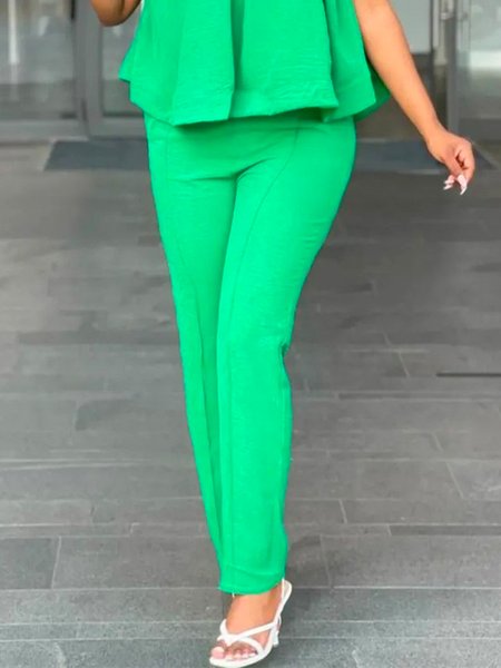 

Plain Casual Regular Fit Fashion Pants, Green, Pants