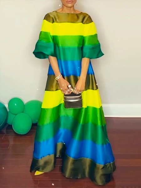 

Half sleeve Boat Neck Elegant Regular Fit Dress, Green, Maxi Dresses