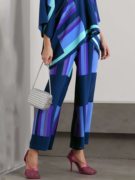 

Regular Size Loose Geometric Fashion Pants, Blue, Pants