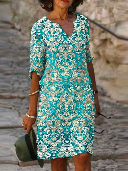 

Loose Linen Vacation Ethnic Dress, Green, Dresses