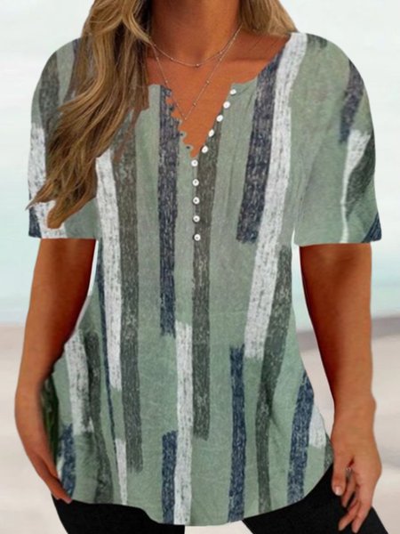 

Plus Size Striped Jersey Casual T-Shirt, Green, T-Shirts