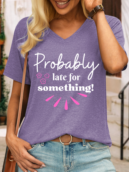 

Lilicloth X Kat8lyst Probably Late For Something Women's V Neck T-Shirt, Purple, T-shirts