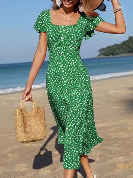 

Boho Ditsy Floral Regular Fit Dress, Green, Dresses
