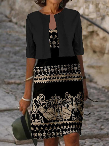 

Ethnic V Neck Regular Fit Ethnic Two-Piece Set, Black, Dresses