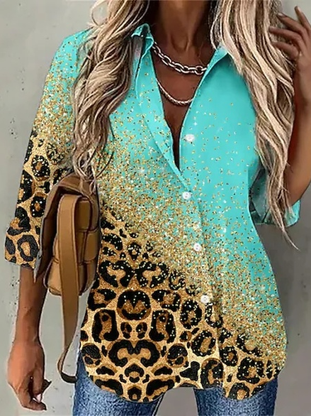 

Casual Geometric Shirt Collar Blouse, Green, Shirts & Blouses