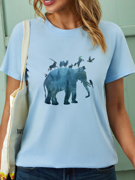 

Women’s Animals Elephant Casual Crew Neck T-Shirt, Light blue, T-shirts