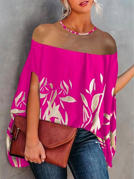 Vacation Loose Crew Neck Shirt, Deep pink, Blouses and Shirts