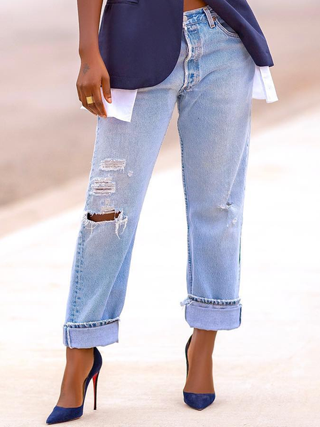 

Loose Casual Plain Denim Jeans, Denim blue, Jeans