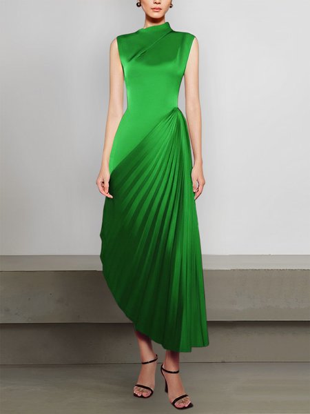 

Sleeveless Regular Fit Elegant Plain Maxi Dress, Green, Maxi Dresses