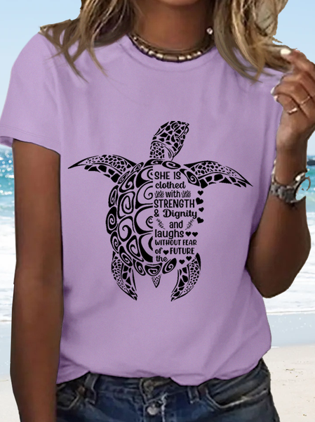 

Women's She is Clothed in Strength And Dignity Sea Turtle Casual T-Shirt, Purple, T-shirts