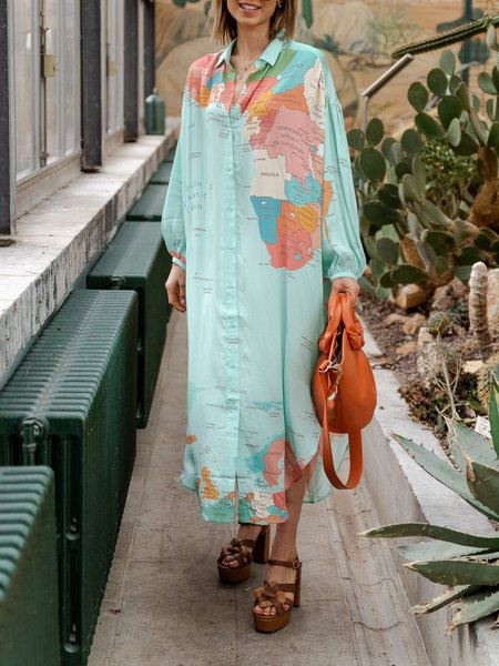 

Casual Loose Shirt Collar No Elasticity Dress, As picture, Maxi Dresses
