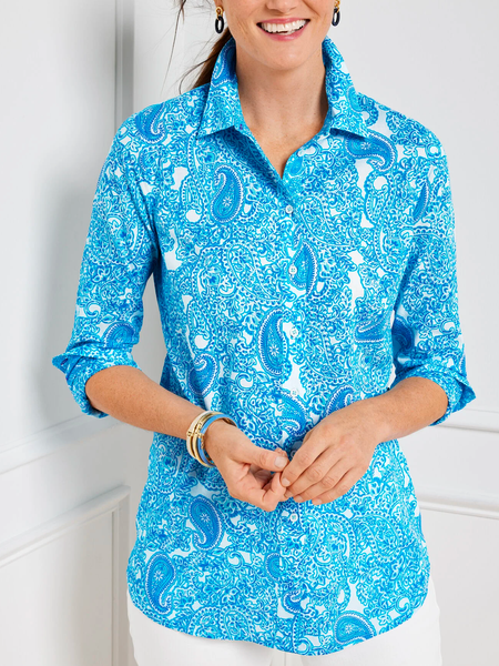 

Ethnic Loose Vacation Shirt, Blue, Shirts & Blouses