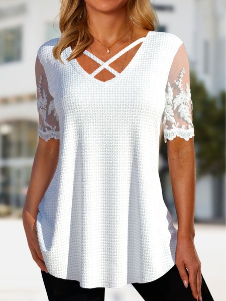 

Lace Casual Plain Regular Fit Shirt, White, Shirts & Blouses