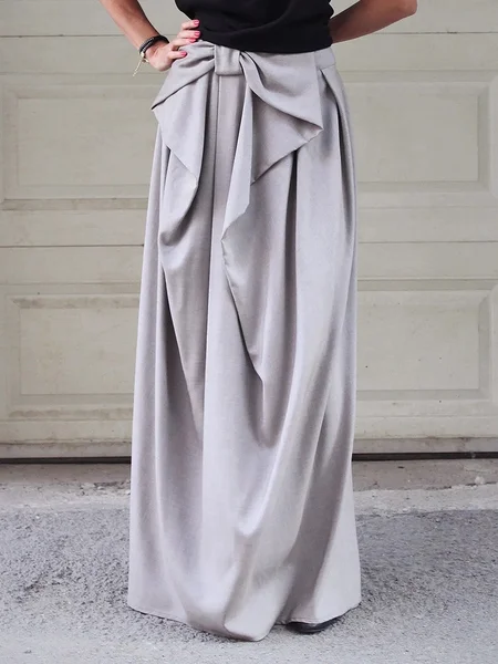 

Lightweight Plain Loose Urban Long Skirt, Gray, Skirts