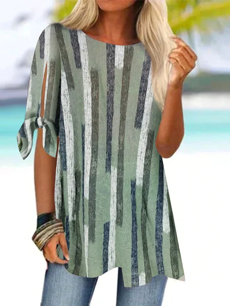 

Geometric Crew Neck Loose Casual Shirt, Green, Shirts & Blouses