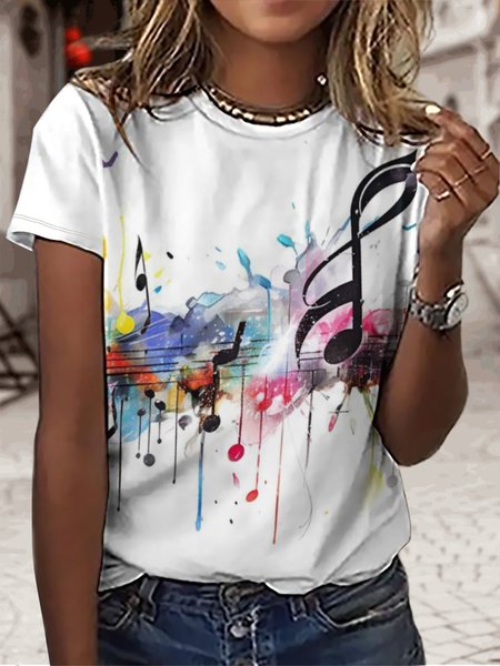 

Women's Color Pentatonic notes Simple Crew Neck T-Shirt, White, T-shirts