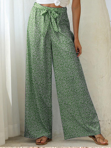 

Loose Floral Casual Pants, Green, Pants