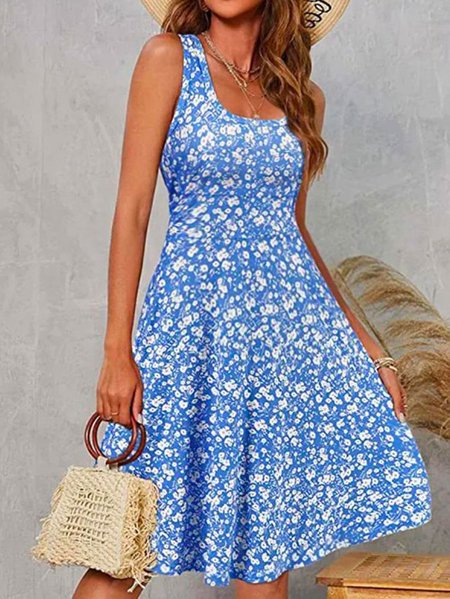 

Ditsy Floral Square Neck Loose Casual Dress, Blue, Dresses