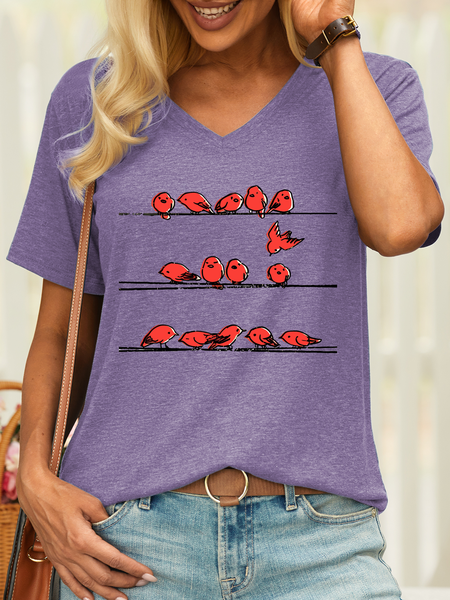

Women’s Bird Animal Casual V Neck T-Shirt, Purple, T-shirts