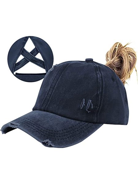 

Women Ponytail Criss Cross Messy Buns Ponycaps Baseball Cap Adjustable Cotton Distressed Dad Trucker Hat, Navyblue, Women's Hats