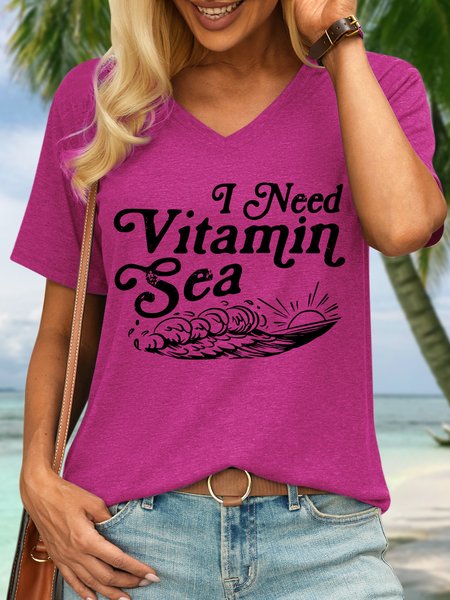 

Lilicloth X Manikvskhan I Need Vitamin Sea Women's V Neck T-Shirt, Rose red, T-shirts