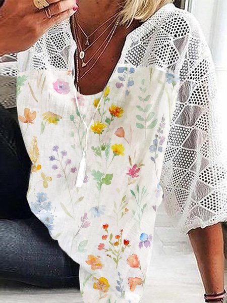 

Floral Notched Casual Shirt, White, Shirts & Blouses