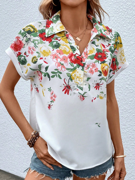 

Casual Loose Shirt Collar Shirt, White, Shirts & Blouses